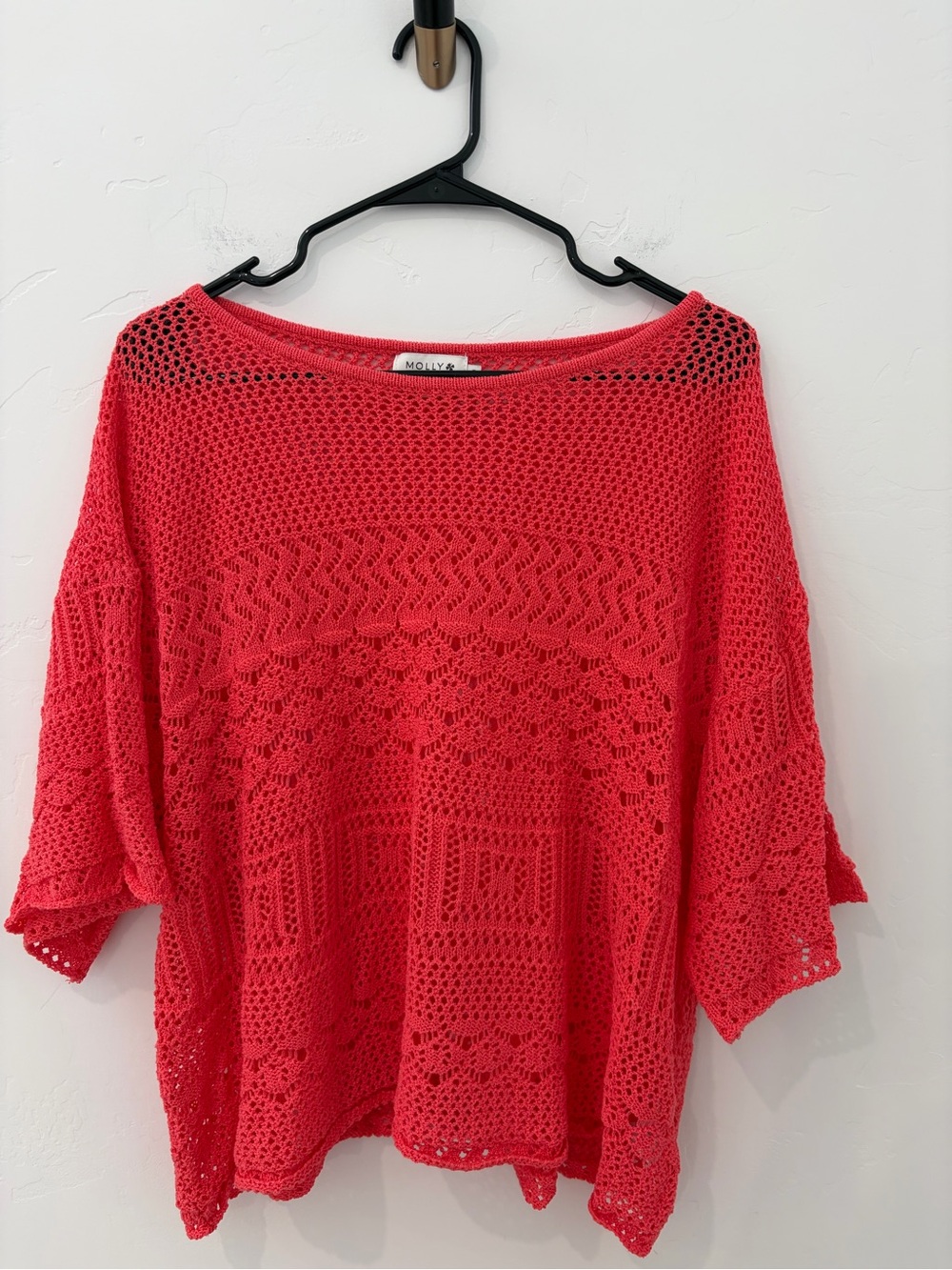 Molly Bracken Coral Open-Knit Sweater Small